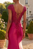 Floral Mermaid Ruched Burgundy Long Prom Dress with Slit