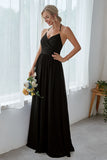 Dark Navy Chiffon Long Bridesmaid Dress