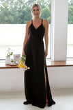 Burgundy A Line Long Bridesmaid Dress With Slit