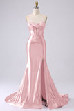 Gold Sparkly Mermaid Corset Prom Dress with Slit