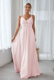 Vintage Mauve Chiffon Adjustable Straps Backless Long Bridesmaid Dress