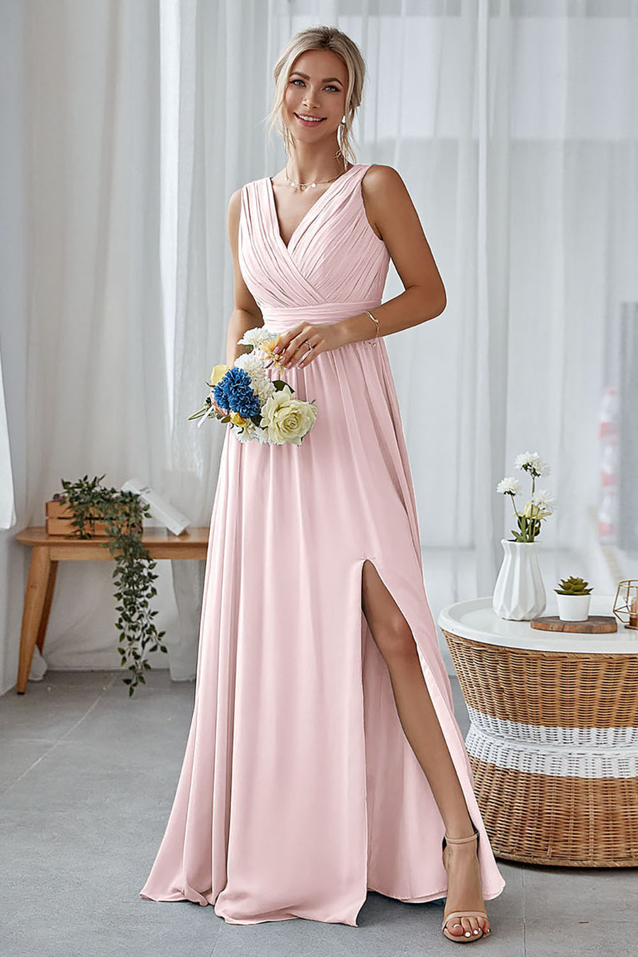 bad pink bridesmaid dresses Pink Mismatched A-Line Bridesmaid Dress, Elegant Chiffon Bridesmaid Dr –  Dairy Bridal main image 0
