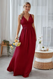 Wisteria A Line Backless Chiffon Long Bridesmaid Dress