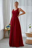 Silver A Line Chiffon Long Bridesmaid Dress With Pockets
