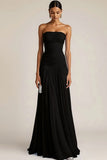 Light Blue Strapless Ruched Maxi Bridesmaid Dress