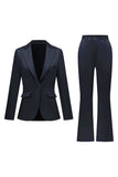 Grey Pink Satin Notched Lapel Women Suits with Long Sleeves