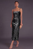 Sparkly Black Spaghetti Straps Mermaid Sequin Long Formal Dress