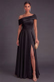 Yellow Off the Shoulder A Line Long Wedding Guest Dress with Slit