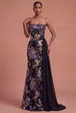 Pink Floral Sparkly Long Prom Dress with Cape