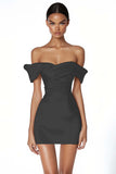 Satin Ruched Off the Shoulder Bodycon Mini Little White Dress