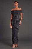 Blue Floral Sheath Appliqued Long Wedding Guest Dress