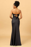 Grey Blue Satin Mermaid Bridesmaid Dress