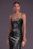 Sparkly Black Spaghetti Straps Mermaid Sequin Long Formal Dress