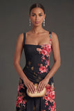 Ivory Floral A Line Thick Straps Ruched Backless Long Formal Dress
