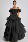 Dusty Sage Ball Gown Tulle Tiered Long Formal Dress with Ruffles