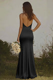 Elegant Light Yellow Sheath Halter Maxi Satin Bridesmaid Dress