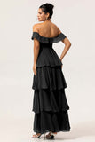 Dark Green Tiered A Line Maxi Bridesmaid Dress