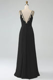 A-Line Pleated Spaghetti Straps Chiffon Bridesmaid Dress With Slit