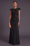 Yellow Floral A Line Round Neck Long Formal Dress