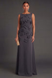 Hot Pink Floral Boat Neck A Line Long Formal Dress