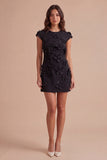 Yellow Floral Cap Sleeves Appliqued Short Cocktail Dress