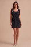 Pink Floral Bodycon Square Neck Short Cocktail Dress with Bows