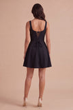Blue Floral A Line Square Neck Short Cocktail Dress