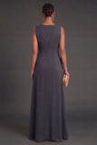 Hot Pink Floral Boat Neck A Line Long Formal Dress