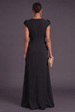 Yellow Floral A Line Round Neck Long Formal Dress