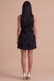 A Line Hot Pink Floral Appliqued Short Cocktail Dress
