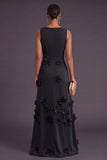 Hot Pink A Line Boat Neck Long Formal Dress with 3D Flowers