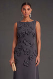 Hot Pink Floral Boat Neck A Line Long Formal Dress