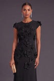 Yellow Floral A Line Round Neck Long Formal Dress