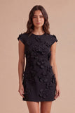 Yellow Floral Cap Sleeves Appliqued Short Cocktail Dress