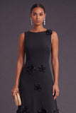 Hot Pink A Line Boat Neck Long Formal Dress with 3D Flowers