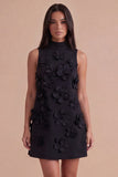 A Line Hot Pink Floral Appliqued Short Cocktail Dress