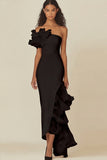 White Sheath Ruffled Long Rehearsal Dinner Dress