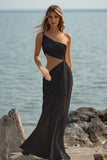 White Chiffon Sheath Cut-Out Maxi Rehearsal Dinner Dress