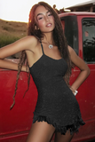 Sparkly Spaghetti Straps Sequins Mini Graduation Dress with Tassel