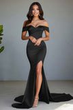 Dusty Rose Off the Shoulder Mermaid Elegant Maxi Prom Dress with Slit