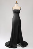 Dark Green Sheath Spaghetti Straps Long Prom Dress With Slit
