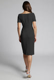 Champagne Ruffled Bodycon Midi Satin Work Dress with Slit