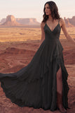 White A Line Swep Train Western Boho Wedding Dress with Ruffles