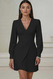 Ivory Short Pencil V-Neck Pleated Work Dress with Sleeves