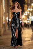 Gold Metallic Sweetheart Long Formal Dress with Slit