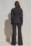 White V Neck Ruched Ruffled 2 Piece Work Suits with Pockets