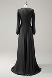 Sage Long Sleeves Satin A-Line Bridesmaid Dress