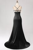 Dark Green Sheath Spaghetti Straps Long Prom Dress With Slit