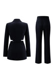 Grey Blue 2 Piece Notched Lapel Cut Out Women Prom Suits