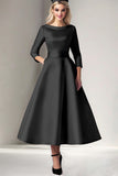 Pink Satin A-Line Tea Length Mother of the Bride Dress